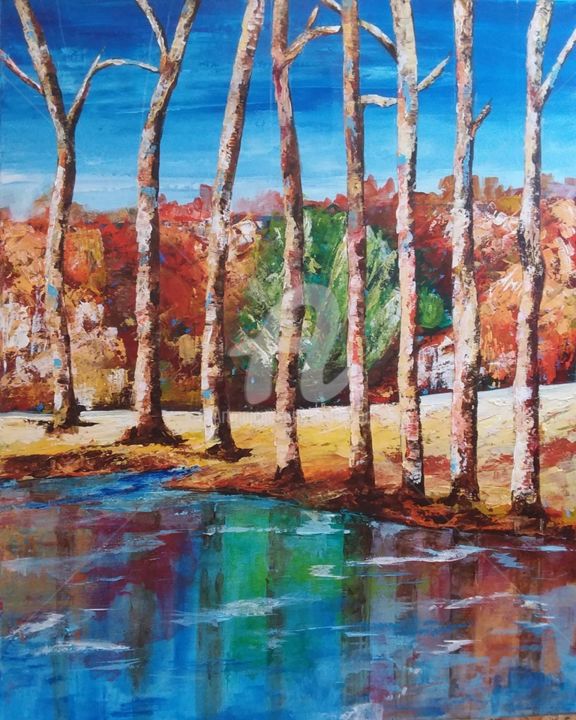 Painting titled "le reflet du bosquet" by Anita Boche, Original Artwork, Acrylic