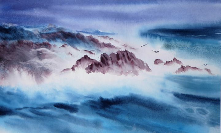 Peinture intitulée "Jour de tempête" par Anita Bruzzo, Œuvre d'art originale, Aquarelle