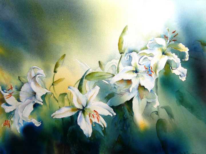 Peinture intitulée "Parfum de paradis" par Anita Bruzzo, Œuvre d'art originale, Aquarelle