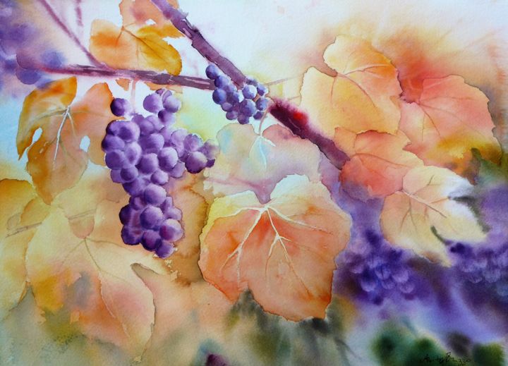 Painting titled "Avant les vendanges" by Anita Bruzzo, Original Artwork, Watercolor