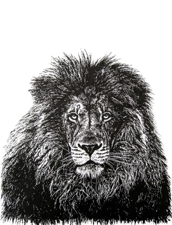 Pittura intitolato "Lion" da Anita Burnaz, Opera d'arte originale, Inchiostro