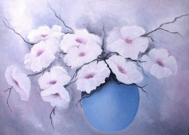 Pintura intitulada "white flowers" por Anita Burnaz, Obras de arte originais