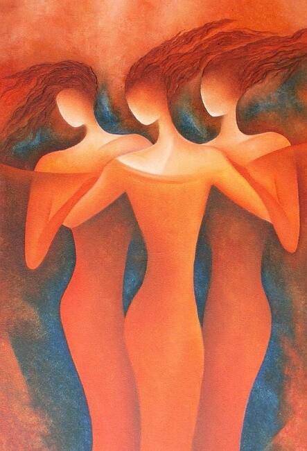 Schilderij getiteld "three grazies" door Anita Burnaz, Origineel Kunstwerk