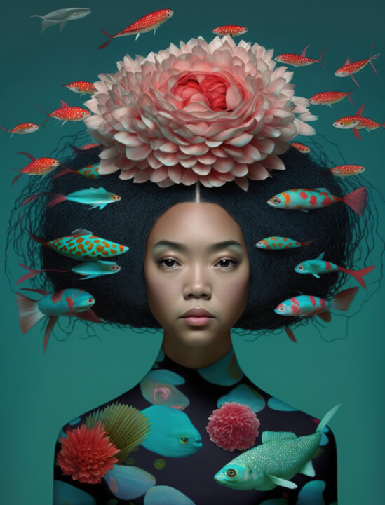 제목이 "Underwater Beauty 2"인 디지털 아트 Anita Kalmar로, 원작, 디지털 인쇄