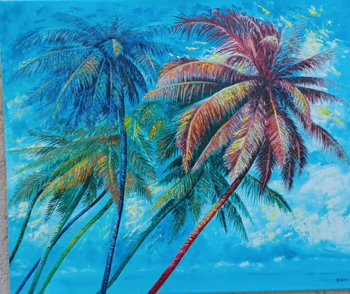 Painting titled "La Martinique" by Anita Setti, Original Artwork, Oil Mounted on Wood Stretcher frame