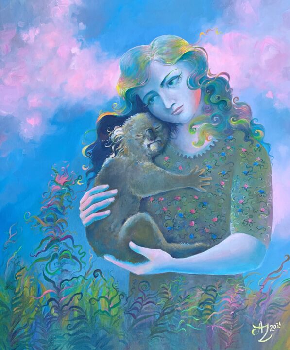 Painting titled "Little Koala" by Anita Zotkina, Original Artwork, Oil