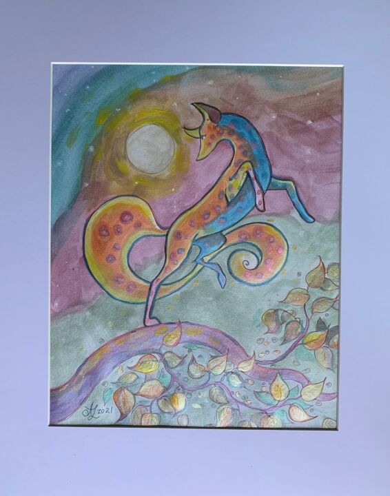 Disegno intitolato "Dancing Fox" da Anita Zotkina, Opera d'arte originale, Acquarello