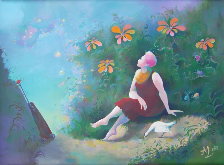 Malerei mit dem Titel "Purple Ride" von Anita Zotkina, Original-Kunstwerk, Acryl