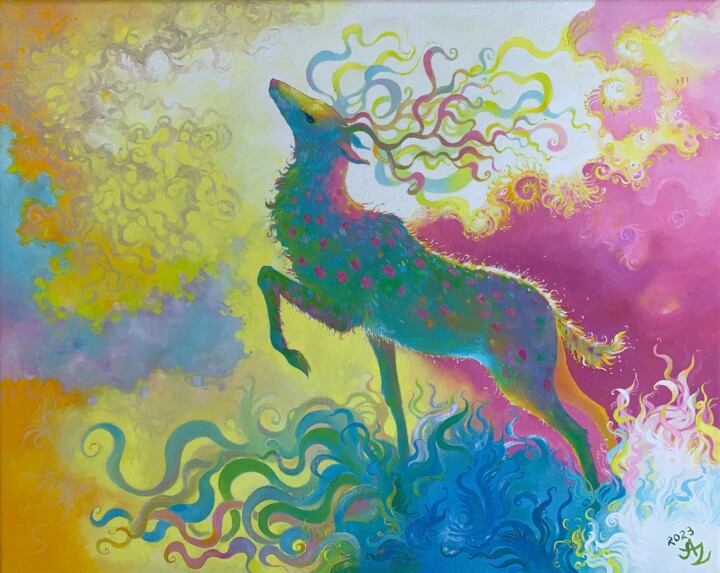 Painting titled "Deer Realm" by Anita Zotkina, Original Artwork, Oil