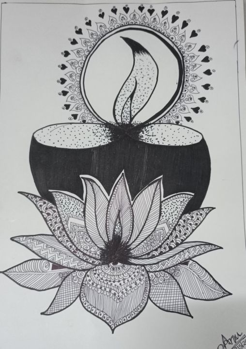Drawing titled "Diya of life" by Anitha Lehari, Original Artwork, Table art