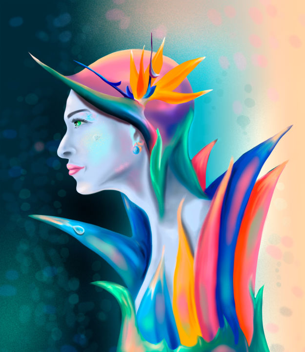 Digital Arts titled "Bird of paradise. D…" by Anna Zorina, Original Artwork, 2D Digital Work
