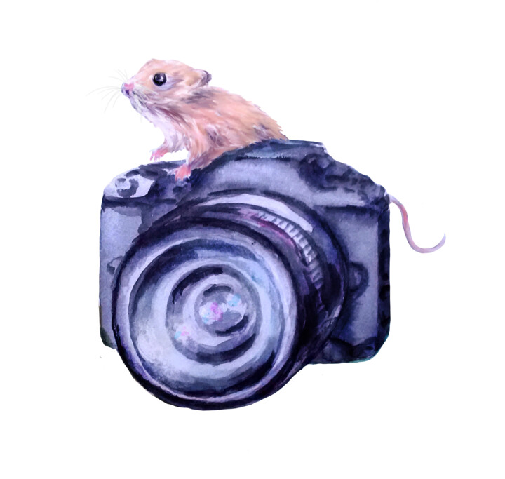 Цифровое искусство под названием "Wild photographer" - Anna Zorina, Подлинное произведение искусства, Акварель