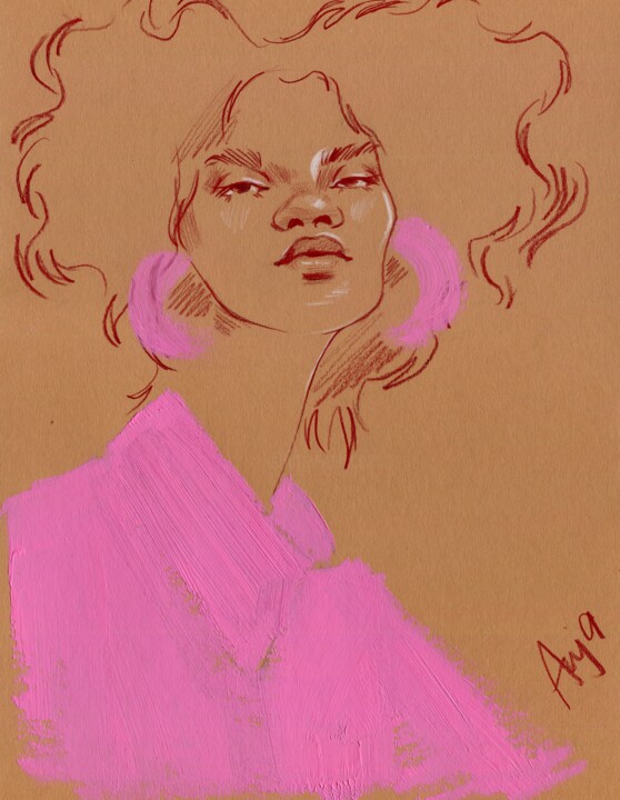 Рисунок под названием "Fashion portrait  #…" - Anja Rudko, Подлинное произведение искусства, Цветные карандаши