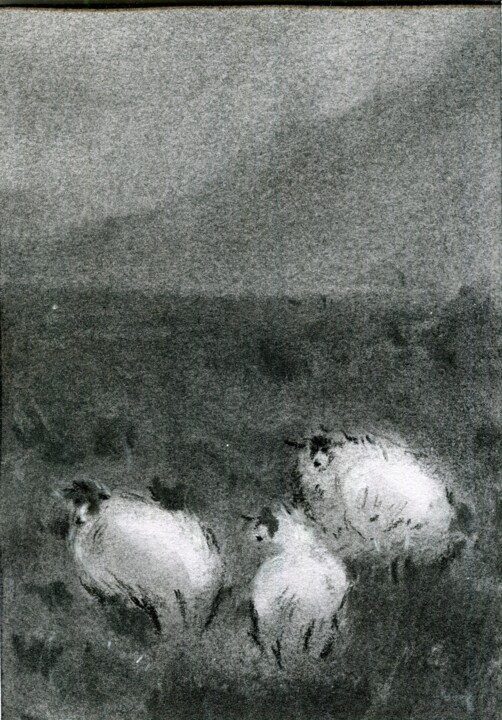 Dibujo titulada "Sheeps" por Anja Rudko, Obra de arte original, Carbón