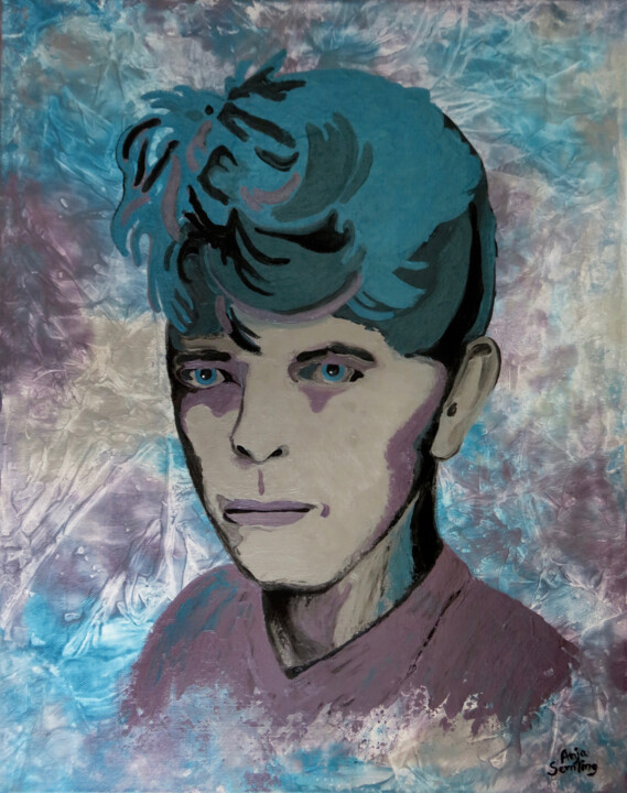 Painting titled "Superstar Bowie" by Anja Semling, Original Artwork, Acrylic Mounted on Wood Stretcher frame