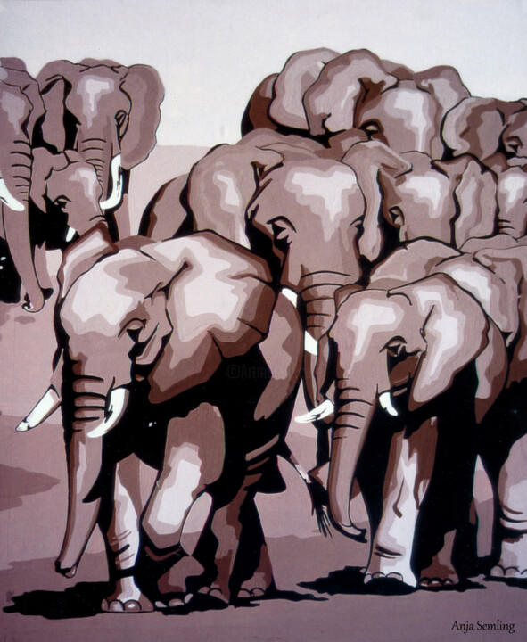 "Marsch der Elefanten" başlıklı Tablo Anja Semling tarafından, Orijinal sanat, Akrilik Karton üzerine monte edilmiş