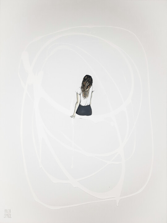 Malerei mit dem Titel "Serenity in White" von Anja Spagl, Original-Kunstwerk, Acryl Auf Keilrahmen aus Holz montiert