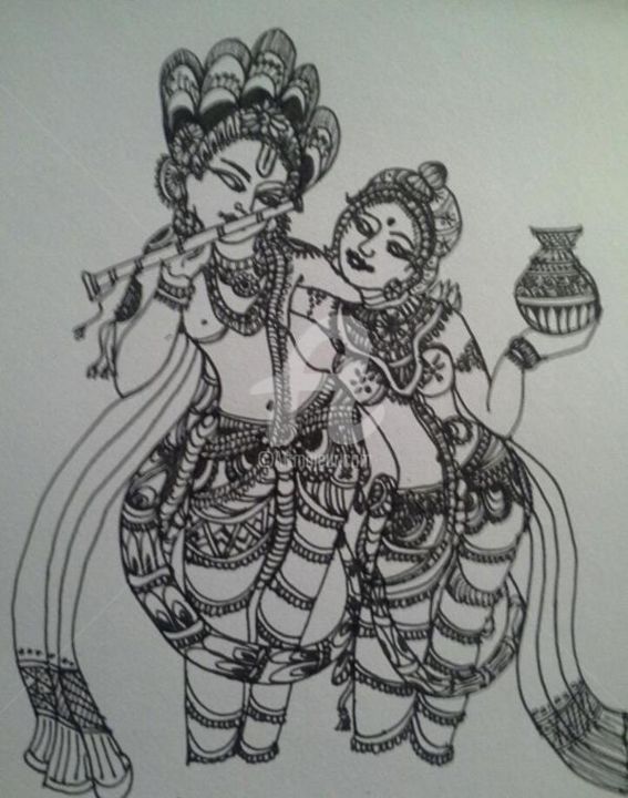 Zeichnungen mit dem Titel "RadhaKrishna" von Anjali George, Original-Kunstwerk, Silberstift