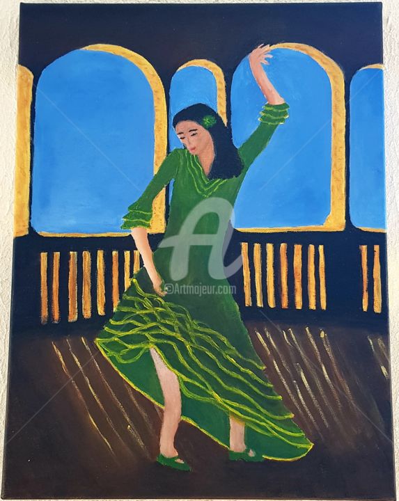 Painting titled "Flamenco Tänzerin a…" by Anja Schmidt, Original Artwork, Acrylic