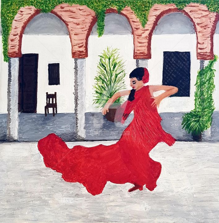 Painting titled "Flamencotänzerin in…" by Anja Schmidt, Original Artwork, Acrylic