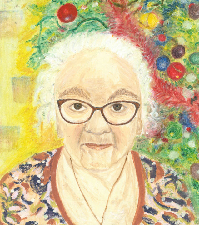 Картина под названием "Новогодняя бабушка" - Anjelika, Подлинное произведение искусства