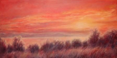 Painting titled "Sunset near Zadar" by Anka Brlan, Original Artwork, Oil