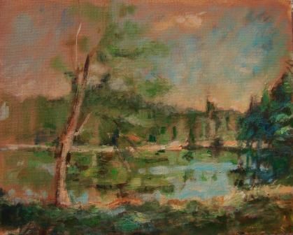 Painting titled "Rakitna's lake" by Anka Brlan, Original Artwork, Oil