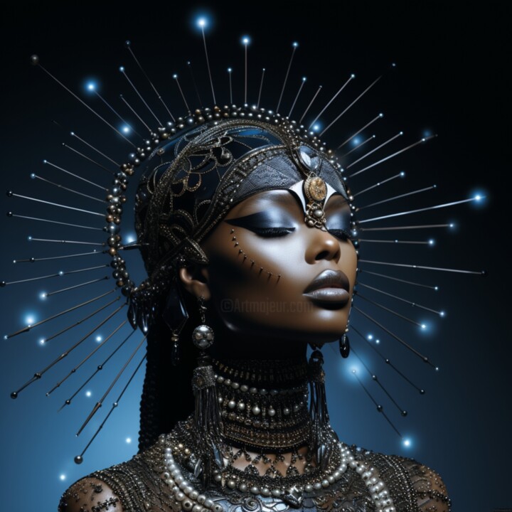 Arte digitale intitolato "AFRICA QUEEN" da Anki, Opera d'arte originale, Immagine generata dall'IA Montato su Altro pannello…
