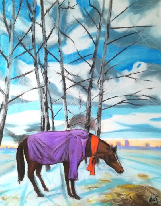 Painting titled ""Конь в пальто"" by Nil Ankushin, Original Artwork, Pastel