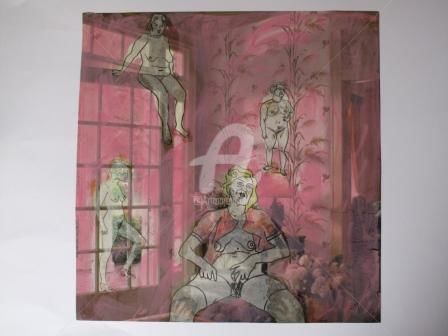 Collages intitulée "intérieur rose" par An Lyne, Œuvre d'art originale
