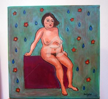 Painting titled "Femme sur fond vert" by An Lyne, Original Artwork