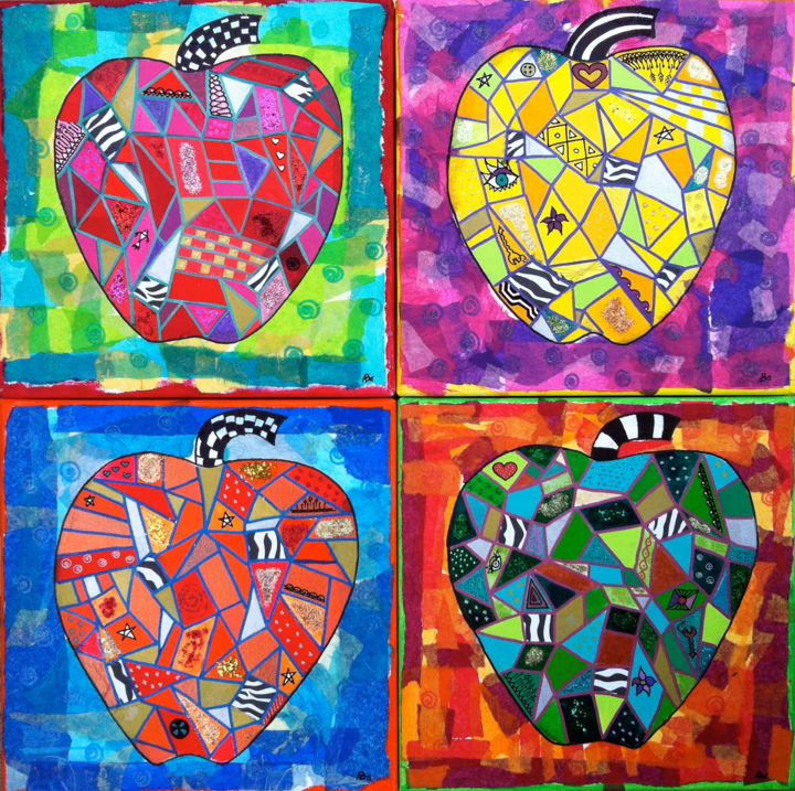 Collages titled "4 apples" by Ann Buyse, Original Artwork