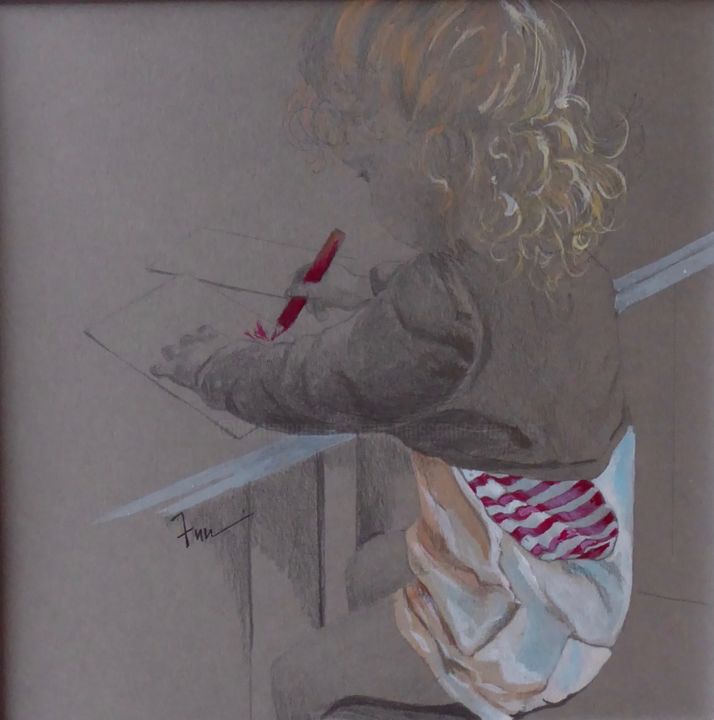 Drawing titled "Les devoirs de vaca…" by Ann Masseaut-Franchet, Original Artwork, Pencil