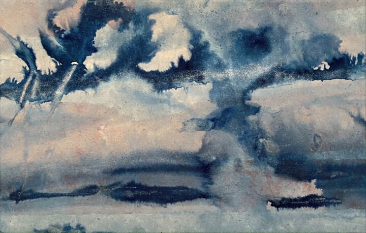 Painting titled "Nuage XV" by Ann Ray, Original Artwork, Collages Mounted on Wood Stretcher frame
