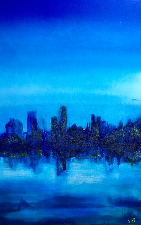Painting titled "NYC" by Ann Schirmeyer, Original Artwork, Acrylic Mounted on Wood Stretcher frame