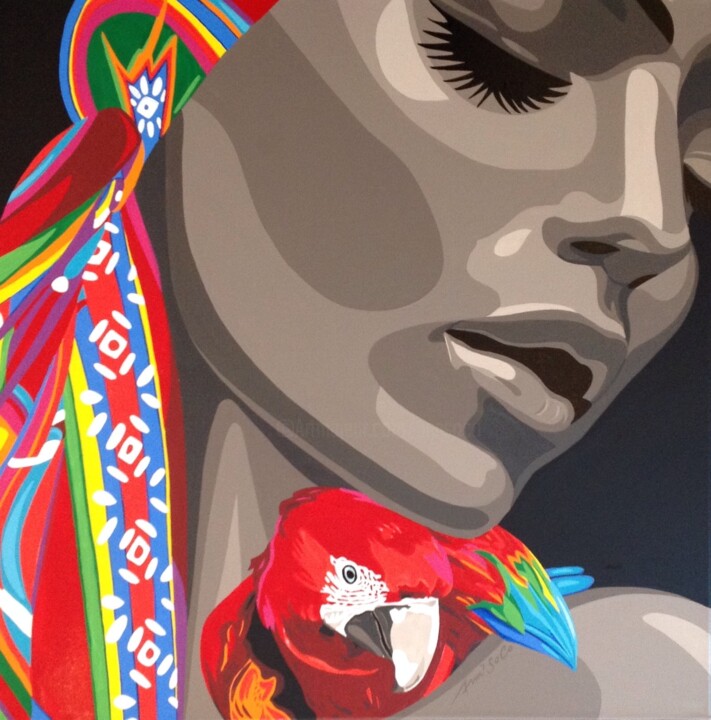 Pintura intitulada "" Oiseau de bon aug…" por Ann'Soco, Obras de arte originais, Acrílico