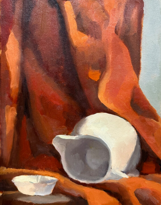 Painting titled "Vase" by Anna, Original Artwork, Oil Mounted on Cardboard