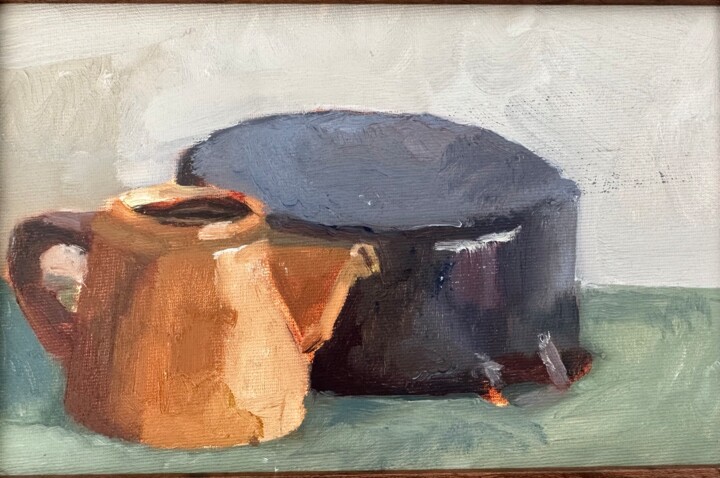 Schilderij getiteld "Pots" door Anna, Origineel Kunstwerk, Olie Gemonteerd op Karton