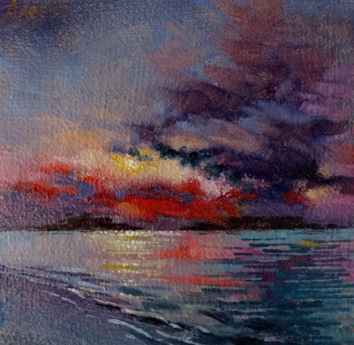 Painting titled "Evening on the sea…" by Anna Ageeva, Original Artwork, Oil