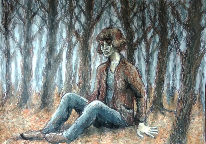 Peinture intitulée "В осеннем лесу" par Anna Iaguzhinskaia, Œuvre d'art originale, Gouache