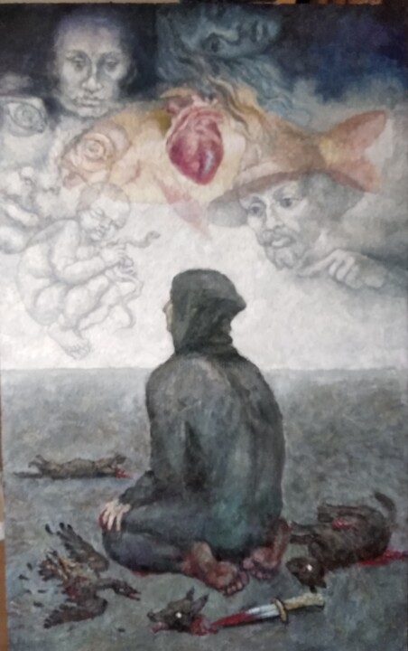 Schilderij getiteld "Серая пустыня" door Anna Iaguzhinskaia, Origineel Kunstwerk, Olie