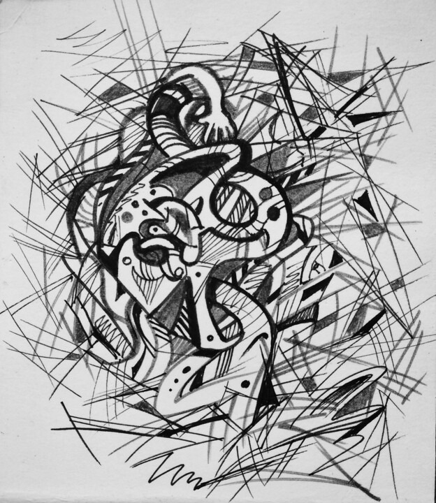 Картина под названием "Абстракт261023" - Анна Ягужинская, Подлинное произведение искусства, Гелевая ручка