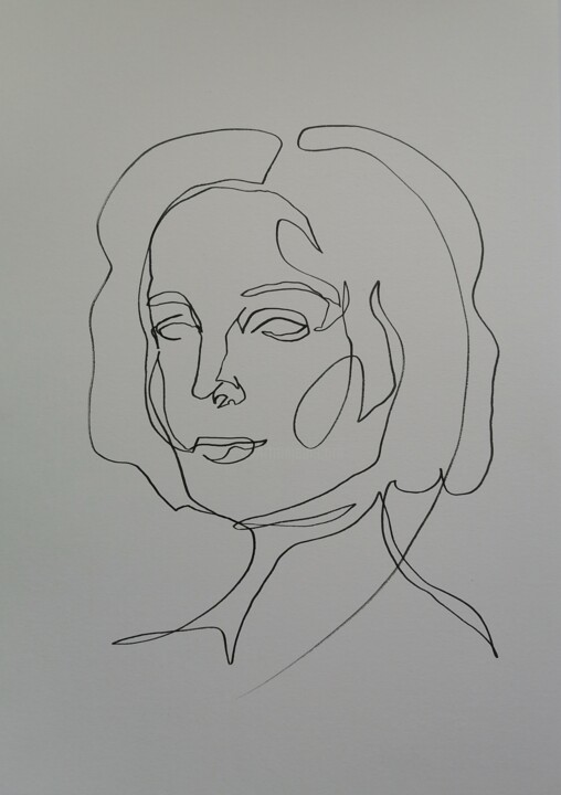 Drawing titled "Portrait d'une femme" by Anna An, Original Artwork, Marker