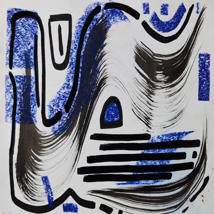 Dessin intitulée "blue n°7" par Anna An, Œuvre d'art originale, Marqueur