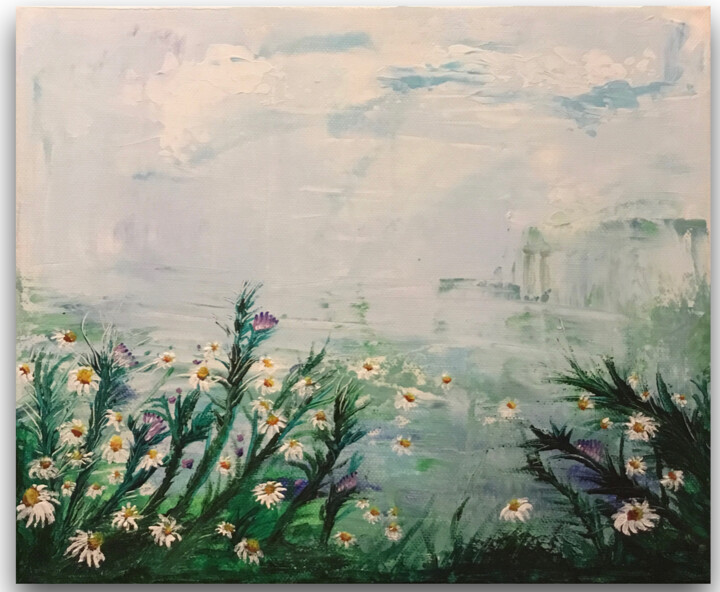 Peinture intitulée "Pond with flowers" par Anna Artworks, Œuvre d'art originale, Acrylique