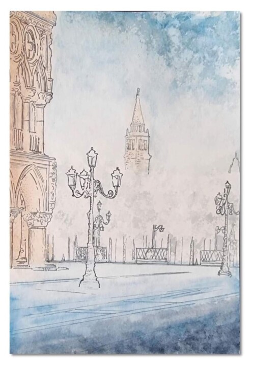 Malerei mit dem Titel "Venezia avvolta nel…" von Anna Artworks, Original-Kunstwerk, Aquarell