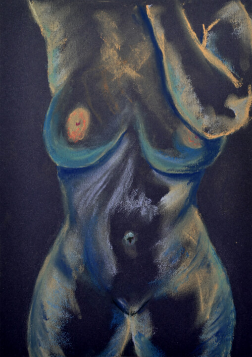 Painting titled "Female body nude" by Anna Baranova, Original Artwork, Pastel