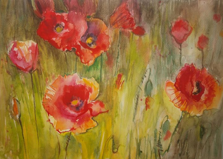 Pittura intitolato "Poppys" da Anna  Bardzka, Opera d'arte originale, Olio