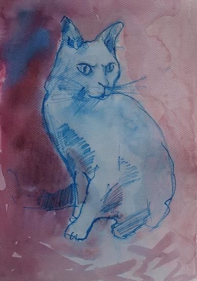 Malerei mit dem Titel "CAT BLUE" von Anna  Bardzka, Original-Kunstwerk