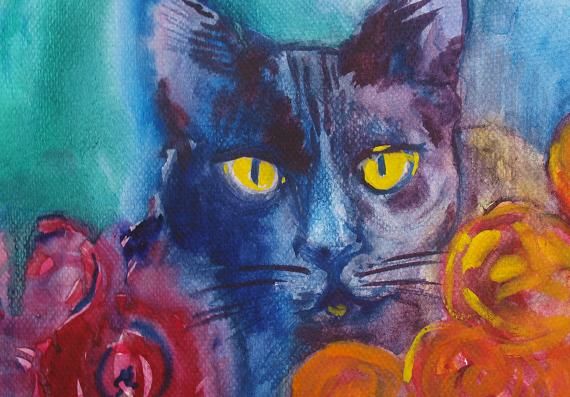 Картина под названием "CAT WITH GOLDEN  EY…" - Anna  Bardzka, Подлинное произведение искусства, Масло